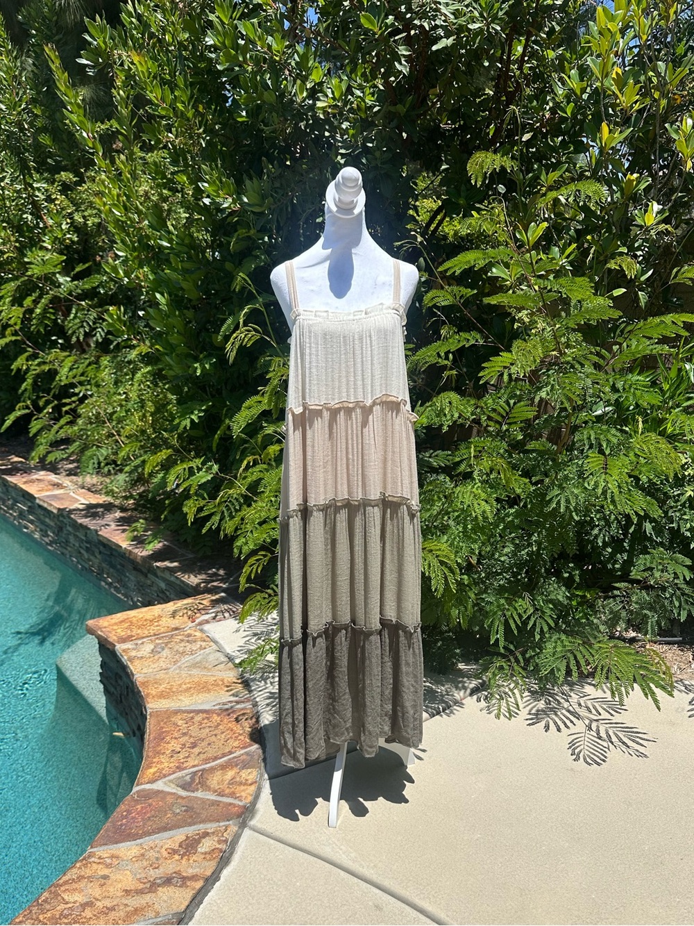 Blu Pepper Neutral Ombre Tiered Maxi Dress - Cream to Brown
